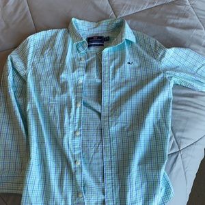 Blue snd green checkered vineyard vines dress shirt, long sleeve